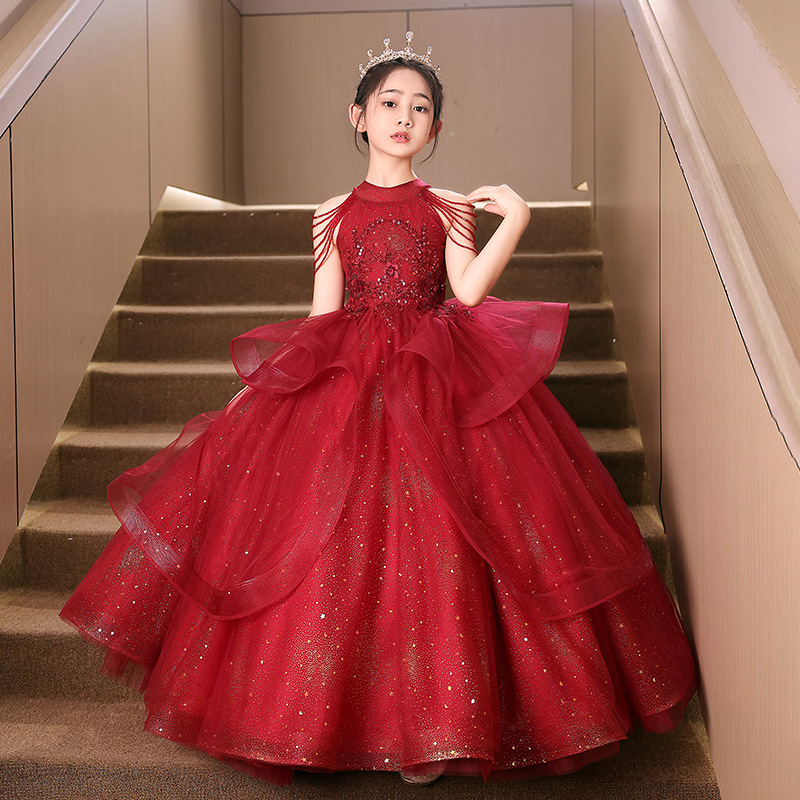 Vestido infantil de niña vestido de princesa de cumpleaños vestido de nicho de lujo ligero anfitrión de niños piano rosa