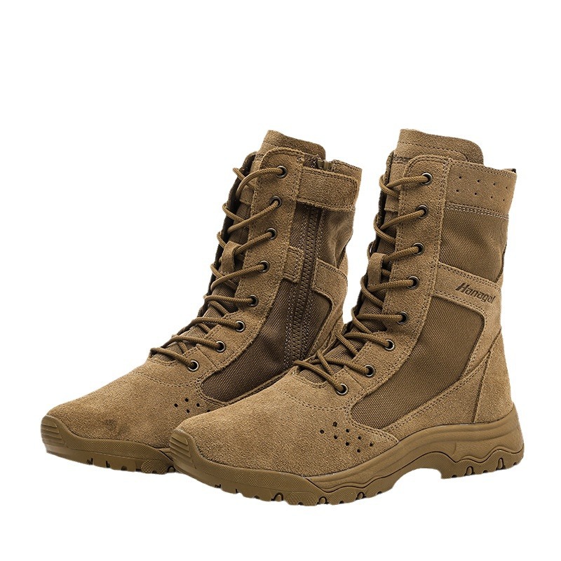 Botas de desierto de caña alta Humgo – tácticas, estilo militar, cremallera, color marrón lobo