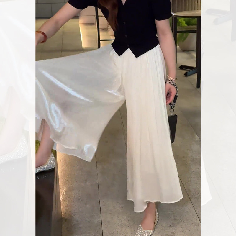 Ice Silk Wide-Leg Pants for Women, Summer Thin Style, 2026 New High-Waisted, Drapey, Loose Fit, Petite Length, Cropped Skirt Pants, Flowing Pants Ice Silk Wide-Leg Pants for Women, Summer Thin Style, 2026 New High-Waisted, Drapey, Loose Fit, Petite Length, Cropped Skirt Pants, Flowing Pants