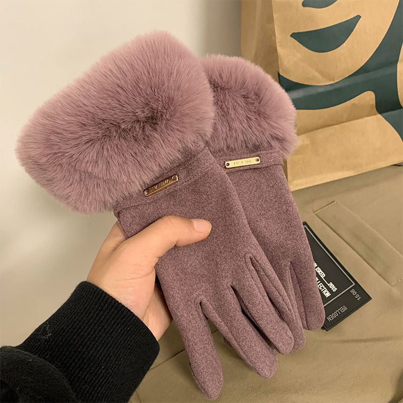 Nuevos guantes de damas de peluche de invierno al aire libre a prueba de viento de peluche grueso guantes de dedo de peluche al por mayor