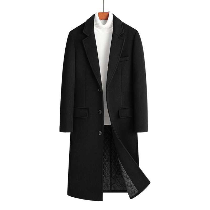 Skilong overknee de lana de los hombres de algodón largo y engrosamiento de tres botones bolsa de lana juvenil abrigo de los hombres