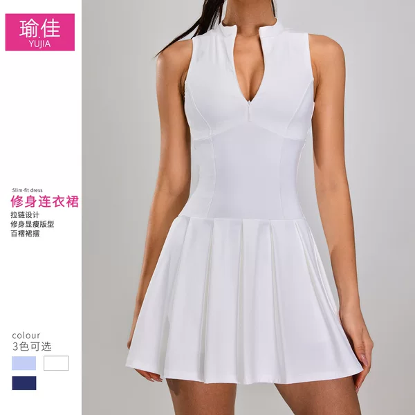 Cross-border Tight Waist Tight Sports dress Women's Zipper Anti-walking Tennis Suit Outdoor Running Fitness Tennis Skirt