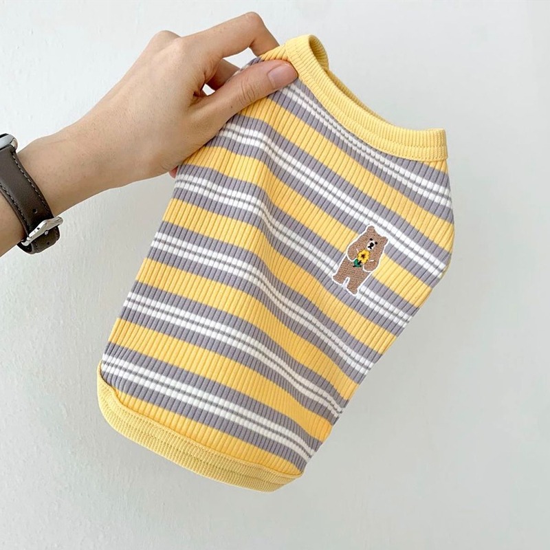 Primavera y verano perro rayas Oso de punto chaleco mascota verano transpirable lindo gato ropa de peluche de dos patas