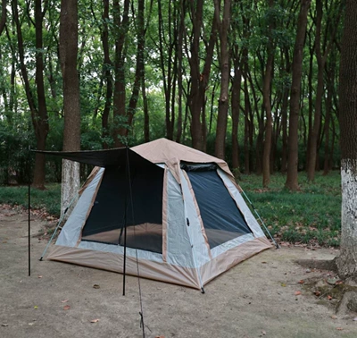 Avtomobil dam çadırları — Overnight Travel Beach Equipment - 3-4-people-210210140-quicksand-gold-and-cloud-gray-t-shaped-tent-khaki-bottom-foyer-pole-windproof-rope-skylight-cover-ground-nails-vinyl-single-tent