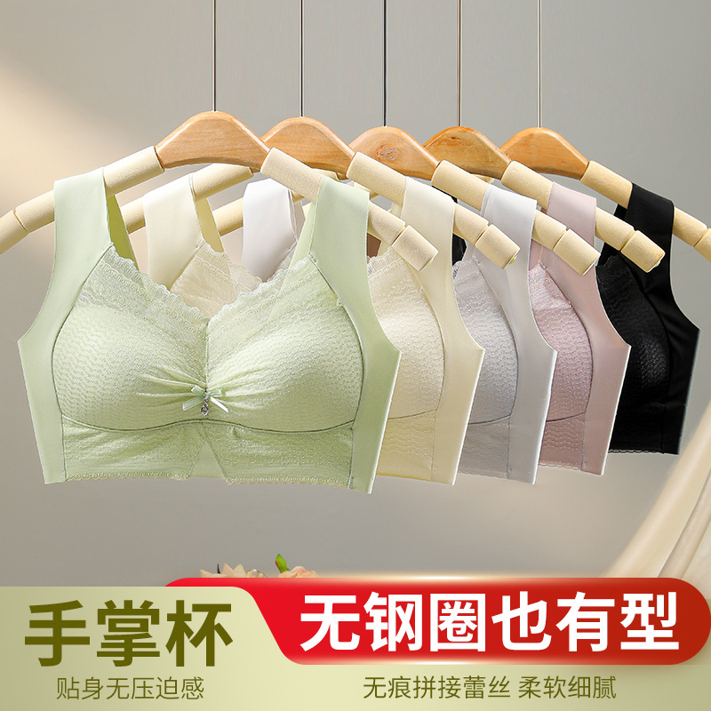 Ropa interior de encaje sin costuras sin sujetador de copa fija sin anillo de acero