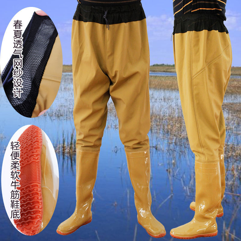 Launching pants Body thickening fishing men and women Conjoined Be launched Skin water Rain shoes Rain pants