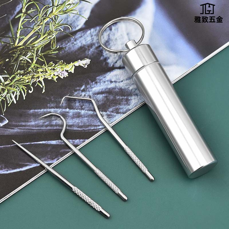 304金属剔牙工具3件套 便携式牙齿清洁工具 不锈钢牙签套装|ms
