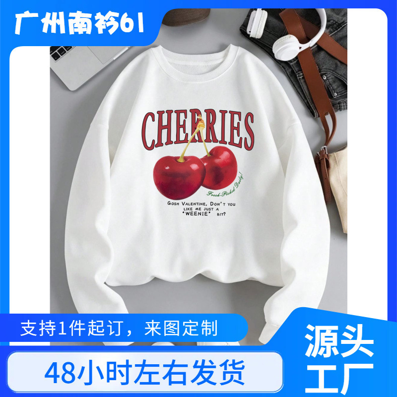 Fashion Women Sweatshirtss Fresh Red Cherry Print Pullover Sweater Round Neck Wool Soft Breathable Sweatshirt Autumn Female Fashion Women Sweatshirtss Fresh Red Cherry Print Pullover Sweater Round Neck Wool Soft Breathable Sweatshirt Autumn Female