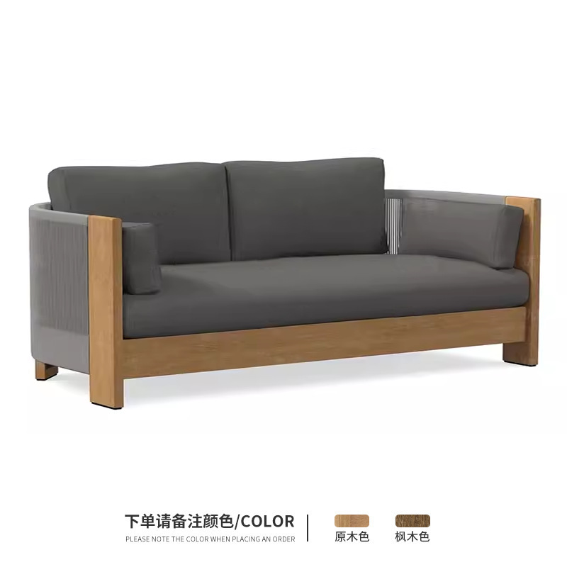 Sofá al aire libre de teca, patio, balcón, ocio, combinación de ratán de madera maciza, terraza de villa al aire libre, silla de ratán impermeable y de protección solar