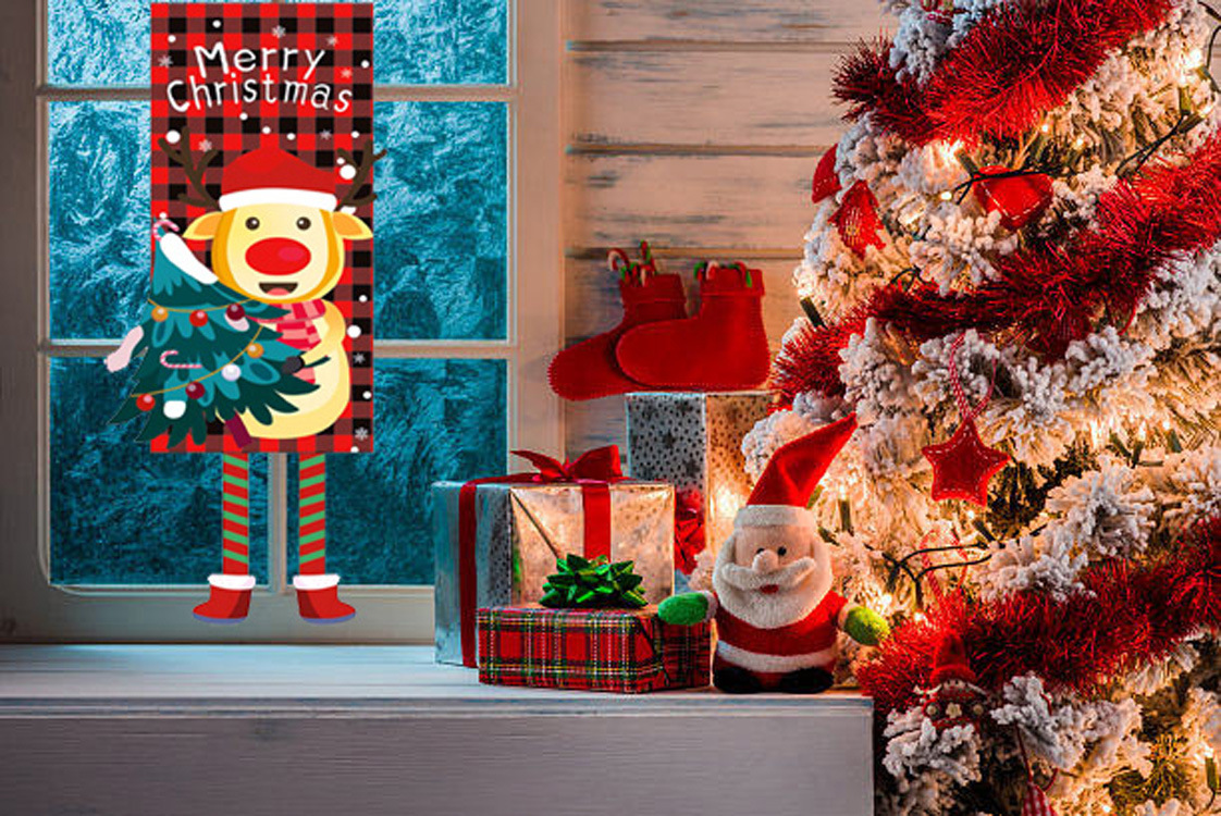 2023 nueva Navidad transfronteriza Amazon puerta colgando bandera FIESTA DE Navidad diseño de la escena de la bandera colgante de Navidad paño colgante