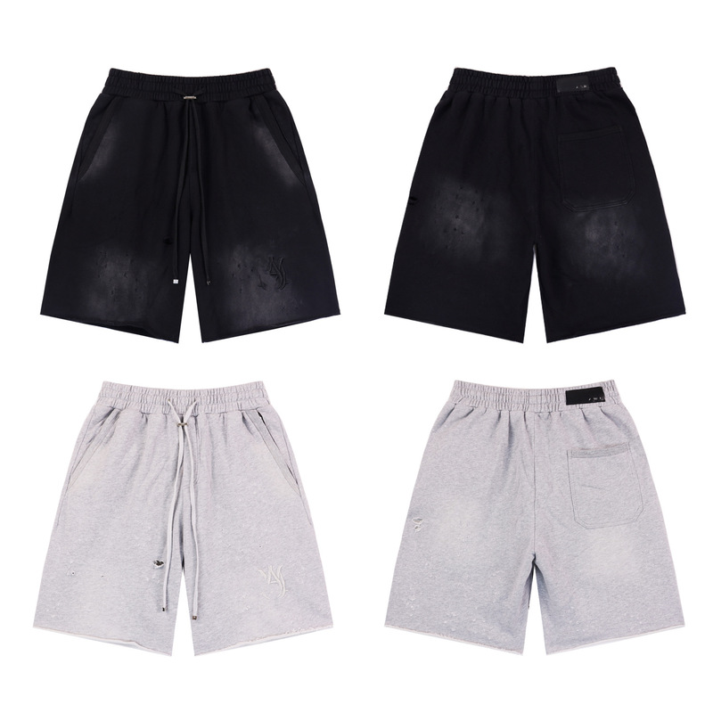 Summer Shorts Amiri New Embroidered Micro-Label Ripped Craft Casual Versatile Men's Drawstring Loose Sports Pants