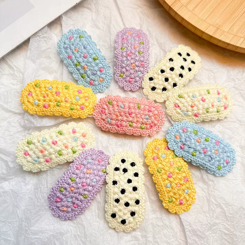 韩系毛线针织bb夹可爱少女心刘海碎发夹彩色波点百搭发饰秋冬头饰