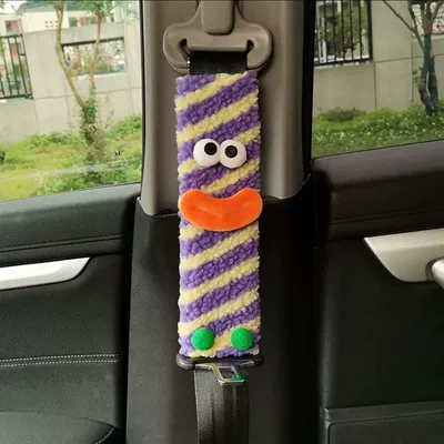 Seat belt shoulder pad, Belt Shoulder Cover for Girls - purple-and-yellow-striped-safety-belt-shoulder-cover-eyes-mouth-jio-style