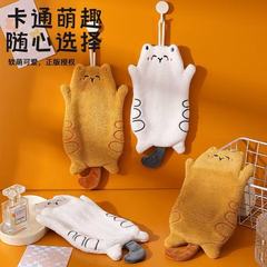 かわいい猫の形をしたコーラルベルベットハンドタオルキッチンハンギングハンドタオルキッチンバスルーム漫画厚みのある二重ハンドカチ