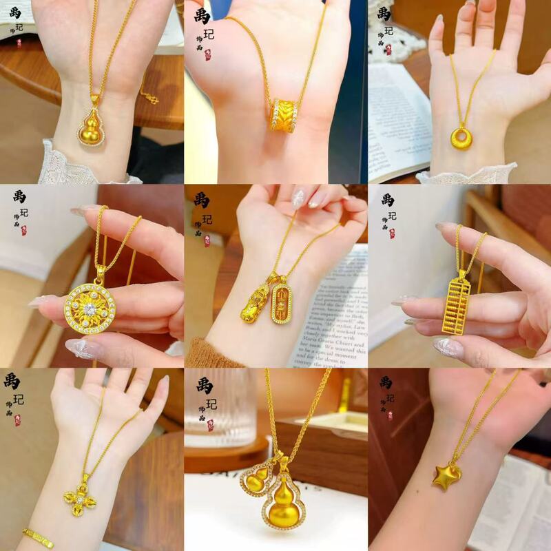 Wholesale of Gold Shop's Same Style Sand Gold Brushed Gold Nugget Pixiu Vajra Pestle Pendant, Five-Pointed Star Gourd Abacus, and Chopin Chain