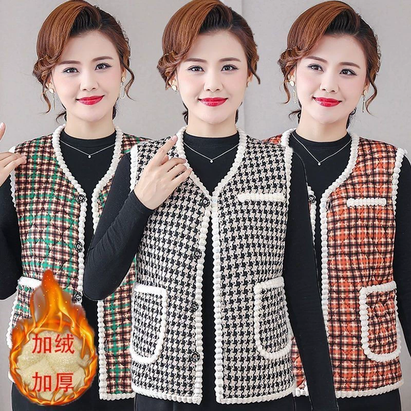 Модная осенне-зимняя одежда для мам среднего возраста, маленький жилет в ароматном стиле, женская верхняя одежда, теплый жилет на флисовой подкладке