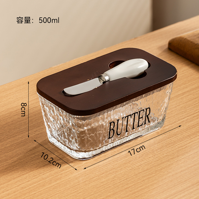 Transfronterizo Amazon nueva cubierta de vidrio queso mantequilla queso pastel caja de postre plato de mantequilla nórdica con cuchillo