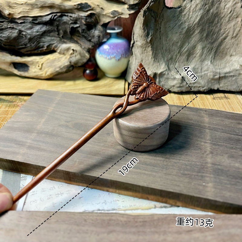 新中式金丝檀发簪木制品雕刻簪子汉服头饰古风挽发木簪高级盘发钗|undefined
