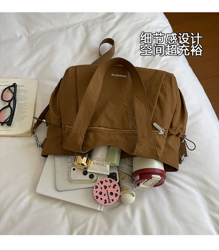 Túi tote nữ cỡ lớn chất liệu nylon nhẹ, túi đeo vai và đeo chéo tiện lợi — Khói tím, Quân đội xanh, màu be, màu nâu chi tiết 5