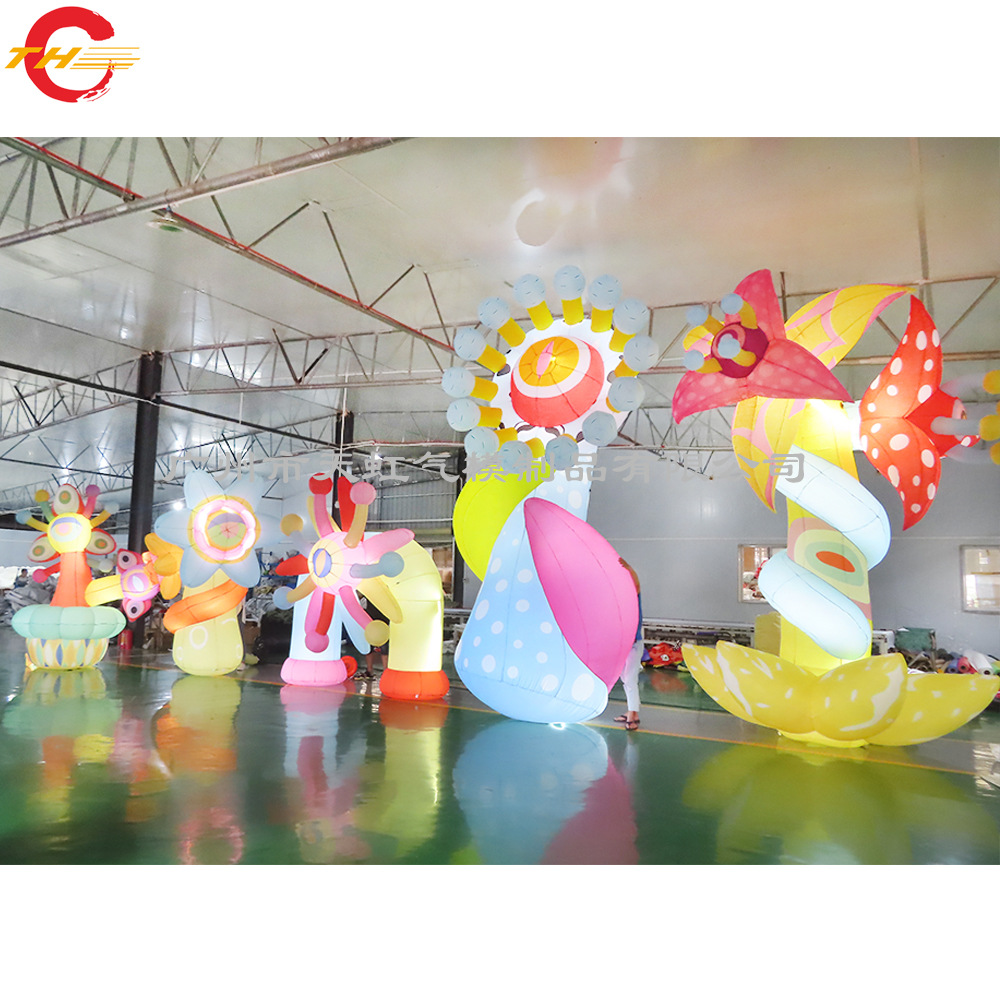 商场美陈装饰中庭道具春天植物花朵造型气模 活动美陈大型充气花