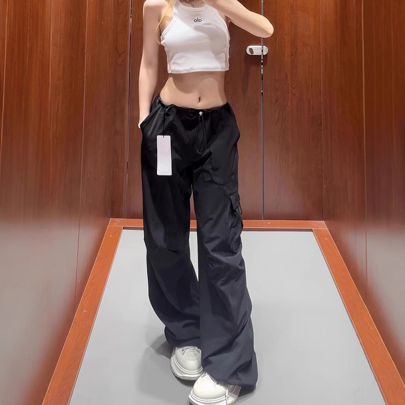 Alo American Trendyy Drawstring Flap Pocket Pants Cargo Pants 25 New Loose Thin Wide Leg Casual Pants Pants for Women
