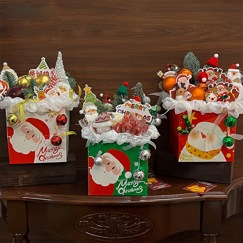 Nuevo bolso de mano de Navidad Papá Noel muñeco de nieve cartón pequeño bolso de regalo cuadrado bolso de papel