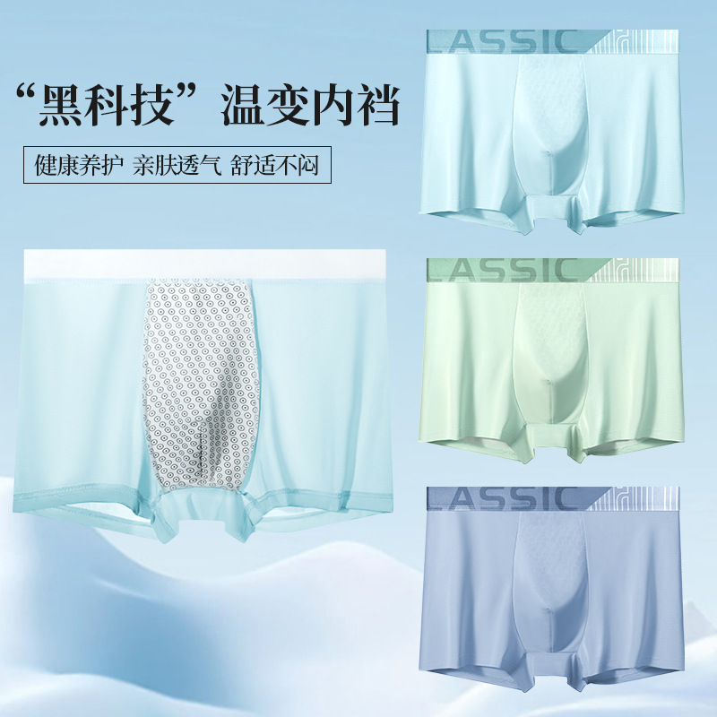 2025 verano hielo calentamiento de entrepierna de hombre calzoncillos de ángulo plano adolescentes antibacterianos respirables calzoncillos de hombre de cuatro cuernos