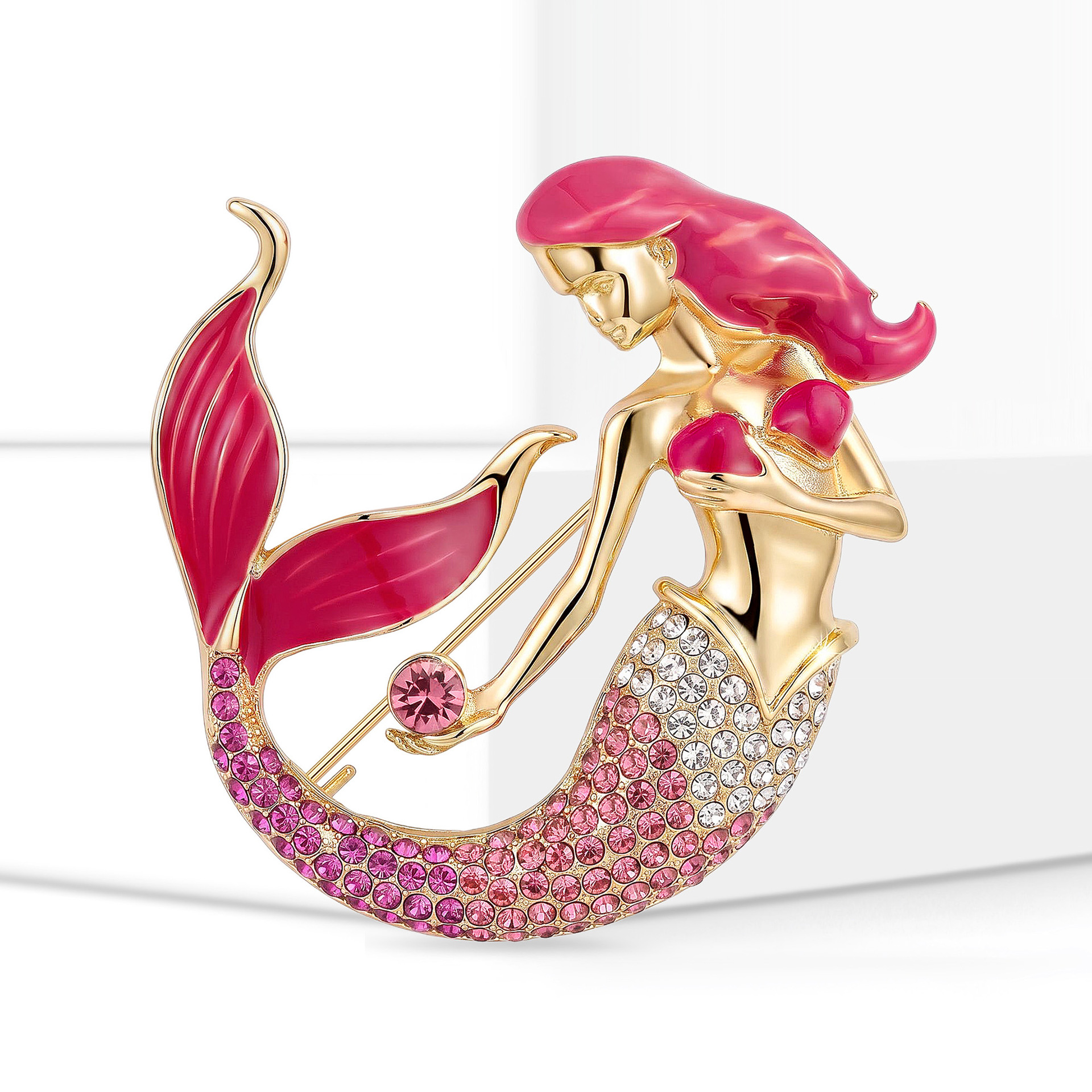Cross-border best-selling alloy and enamel mermaid brooch with diamond embellishments, a new European and American ocean-themed pin: BR5968