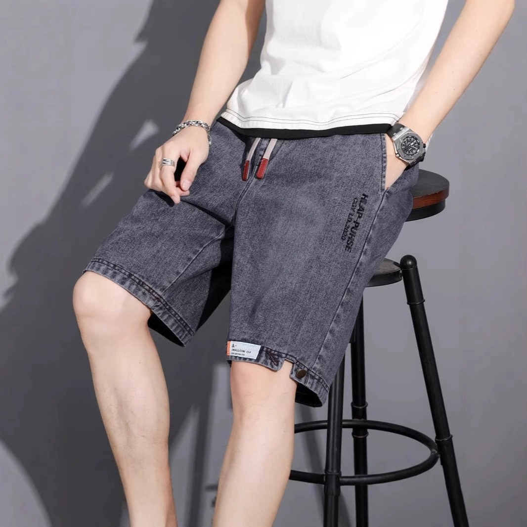 Джинсовые шорты мужские свободные ретро дикие прямые брюки тренд красивые пятицентовые брюки летняя тонкая вышивка индивидуальность