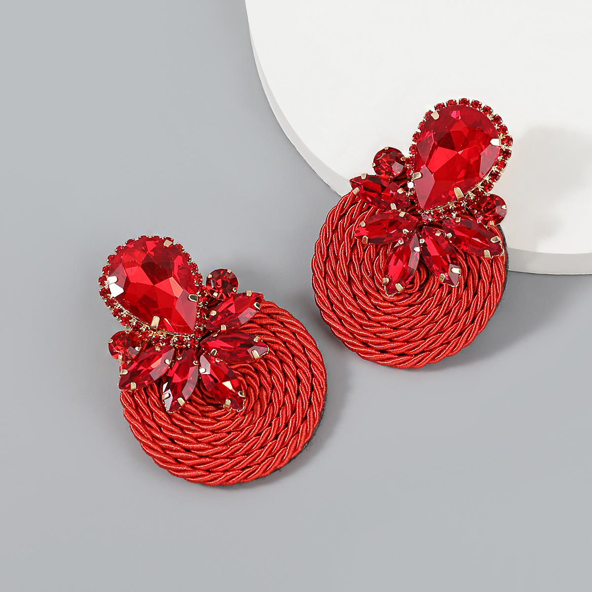 30g Weight Iron Ear Needle Material Rhinestones, Glass Inlay Material Ear Studs Classification 1 Pair Quantity Holiday, Party Occasion Polyester, Glass Material Color Block Pattern Unisex Gender Braid Design Ethnic Style, Shiny Style 1 Pair Ethnic Style Shiny Color Block Braid Polyester Glass Rhinestones Glass Ear Studs 3