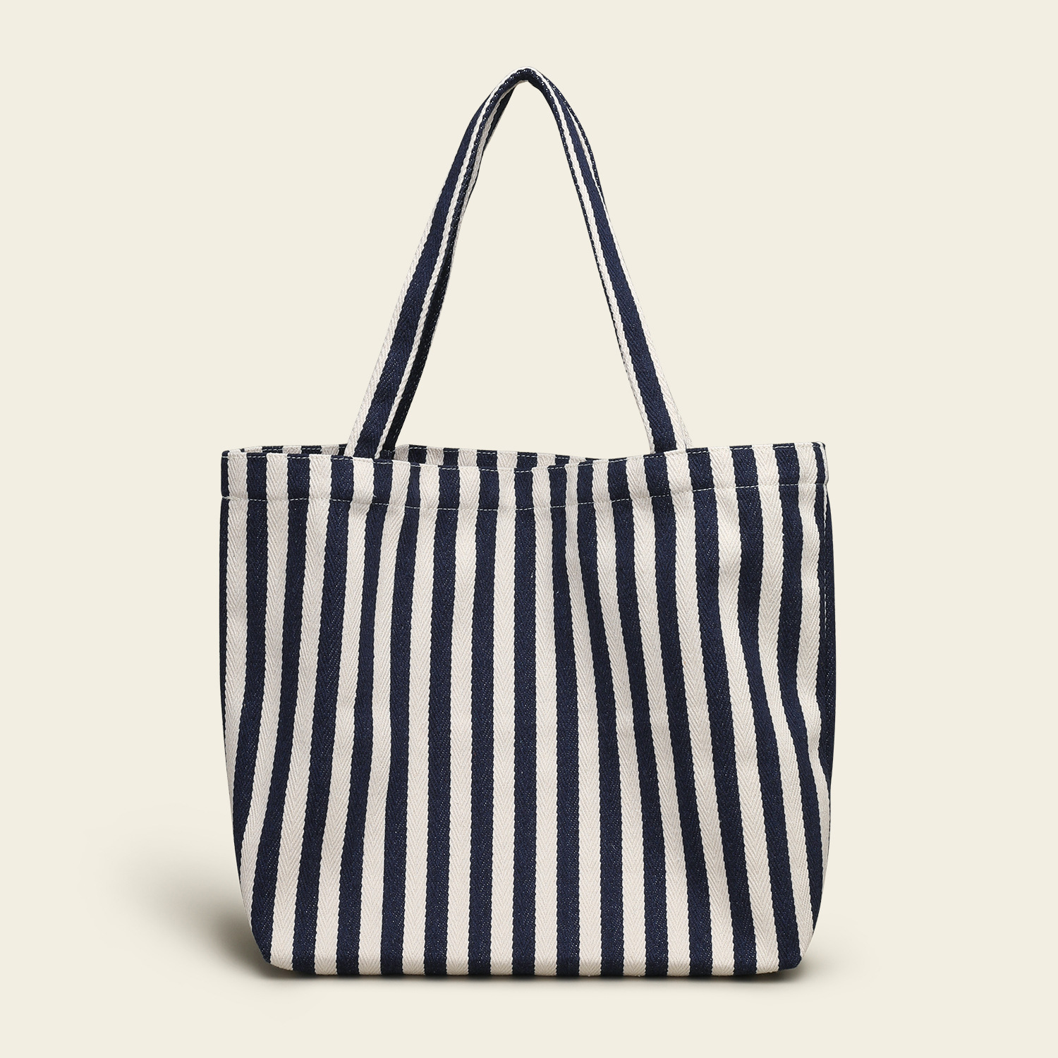 Contrast Stripe Canvas Open Shoulder Tote Bag 5