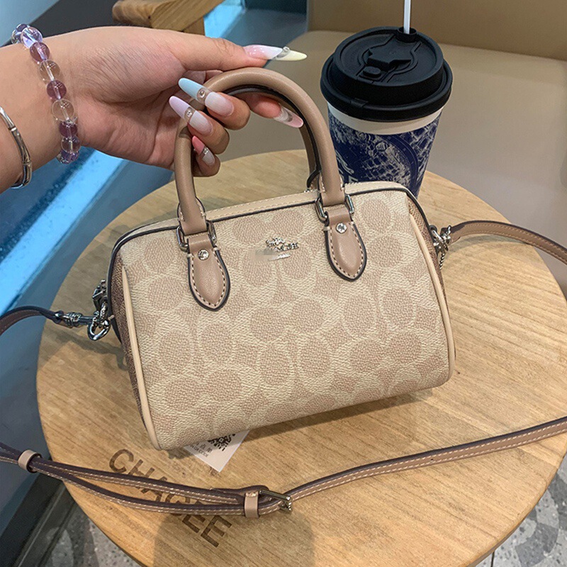 [High-End Version] Coach Rowan18 Boston Bag Classic Monogram Handbag Crossbody Women's Mini Pillow Bag