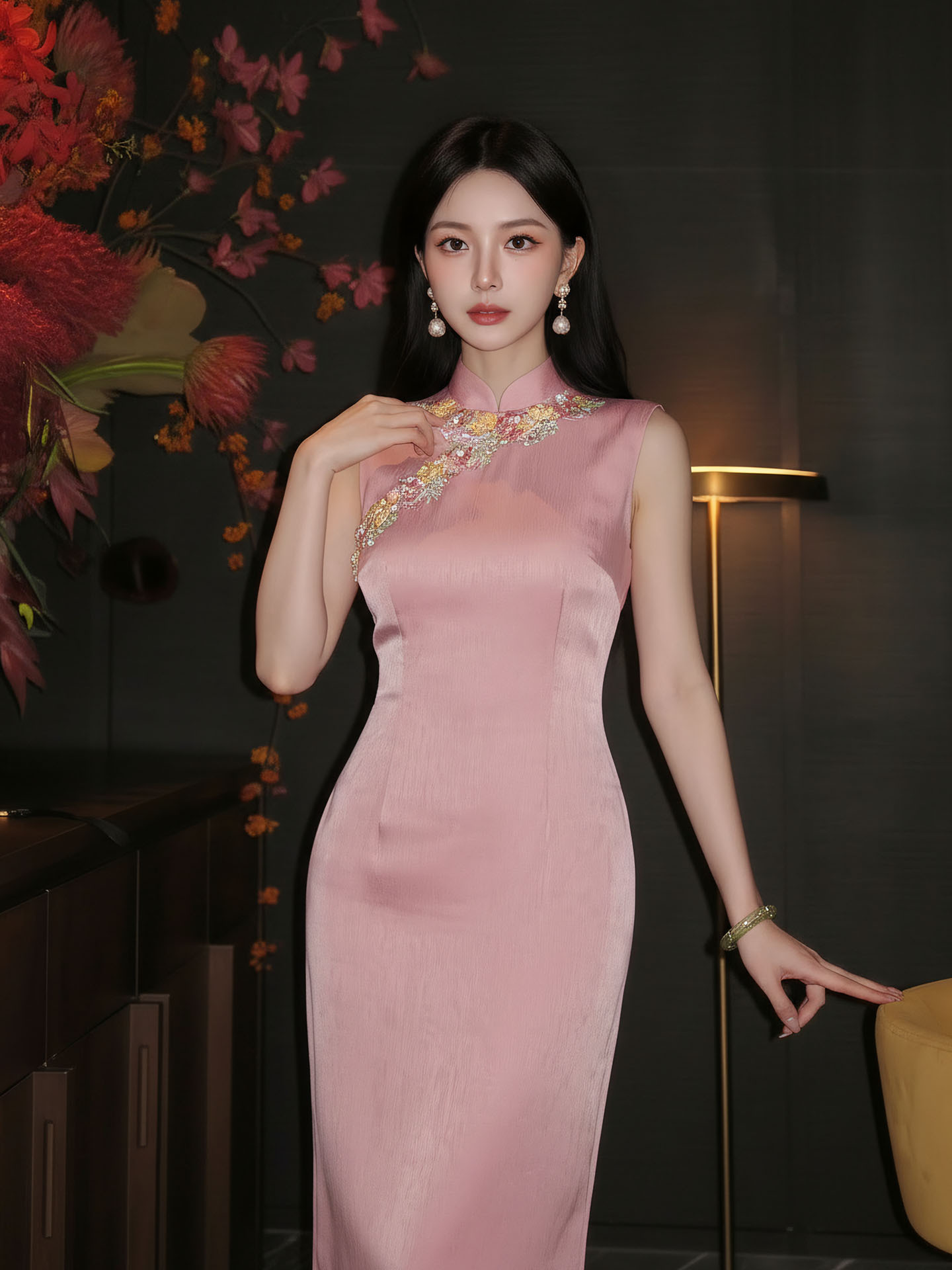 Bộ váy đầm maxi thắt eo kiểu Trung Hoa cải tiến kèm áo khoác choàng tua rua — Trang chủ, bộ đồ, váy liền, váy xanh