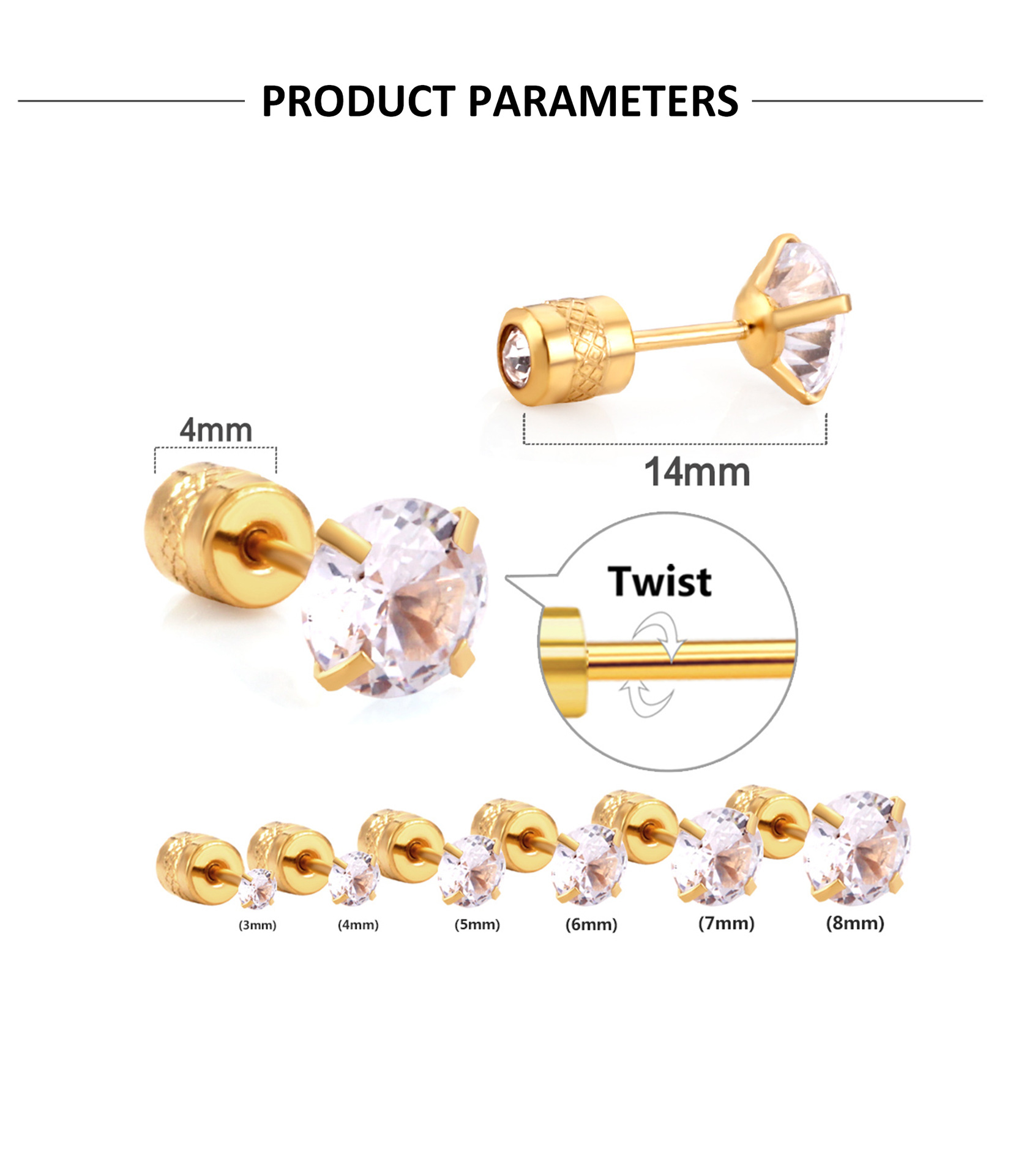 Fashion Geometric Stainless Steel Inlay Zircon Ear Studs 1 Pair