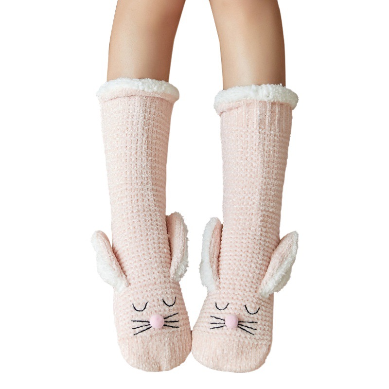 Calcetines de piso de invierno para adultos de lana de cordero confinamiento en el hogar dormir calcetines de Navidad cubierta de la pierna zapatillas de nieve calcetines de alfombra