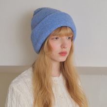 自制30%羊毛混纺纯色毛线帽女秋冬季双层无缝加厚显脸小针织帽