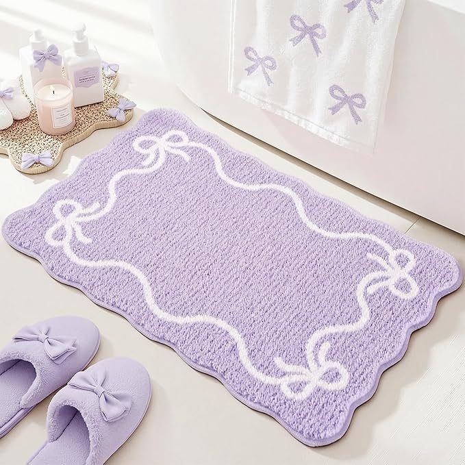 Simple Bow-Knot Imitation Cashmere Floor Mat, Bathroom Water-Absorbent and Stain-Resistant Foot Mat, Bathroom Floor Mat, Easy-Care Door Mat for Entryway