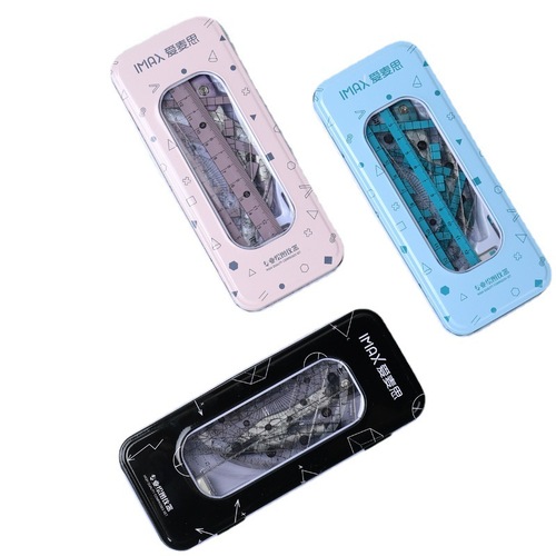 Set of 7 Student Drawing Tools: Compass, Triangle, Protractor, Drawing Kit, Ruler, Pencil, and Measuring Scale