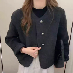 法式小香风简约开衫短款外套2025秋冬新款女小个子双面呢气质上衣