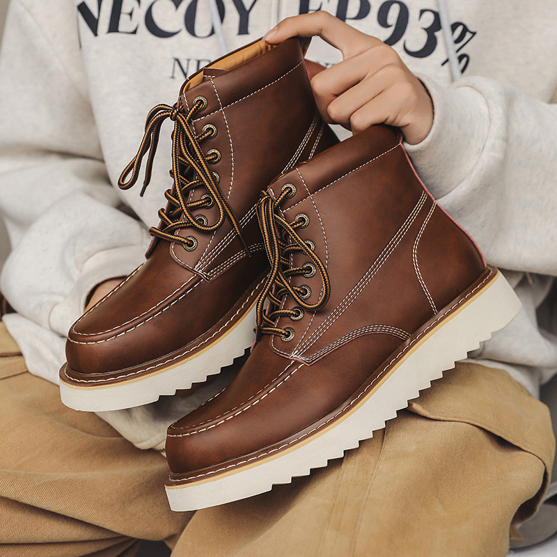 Martin – bottes montantes de moto pour hommes, tendance, décontractées, en velours, polyvalentes, combinaison de travail, 2024 coton, hiver 9055_voghion.com