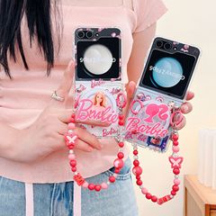 適用三星zflip5手機殼zflip4保護套摺疊屏粉色芭比粉少女心帶鏈條