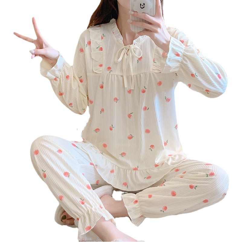 Estilo japonés pijamas florales de las mujeres de otoño e invierno estilo coreano de manga larga dulce lindo princesa estilo vivo traje de desgaste al por mayor