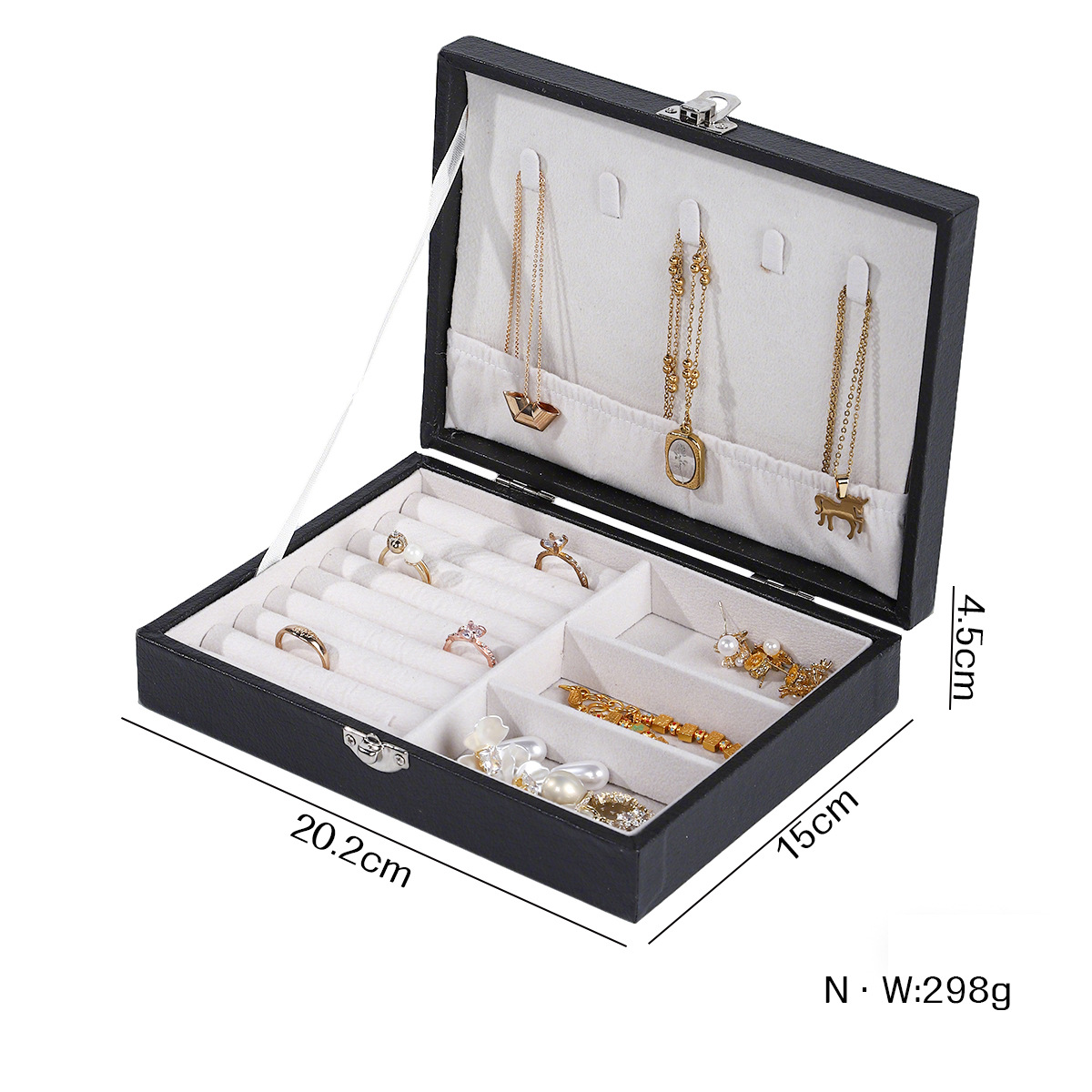 Caja de almacenamiento de joyas de acrílico con ventana de franela de una sola capa, pendientes de anillo, pendientes, caja de exhibición de acabado de joyas