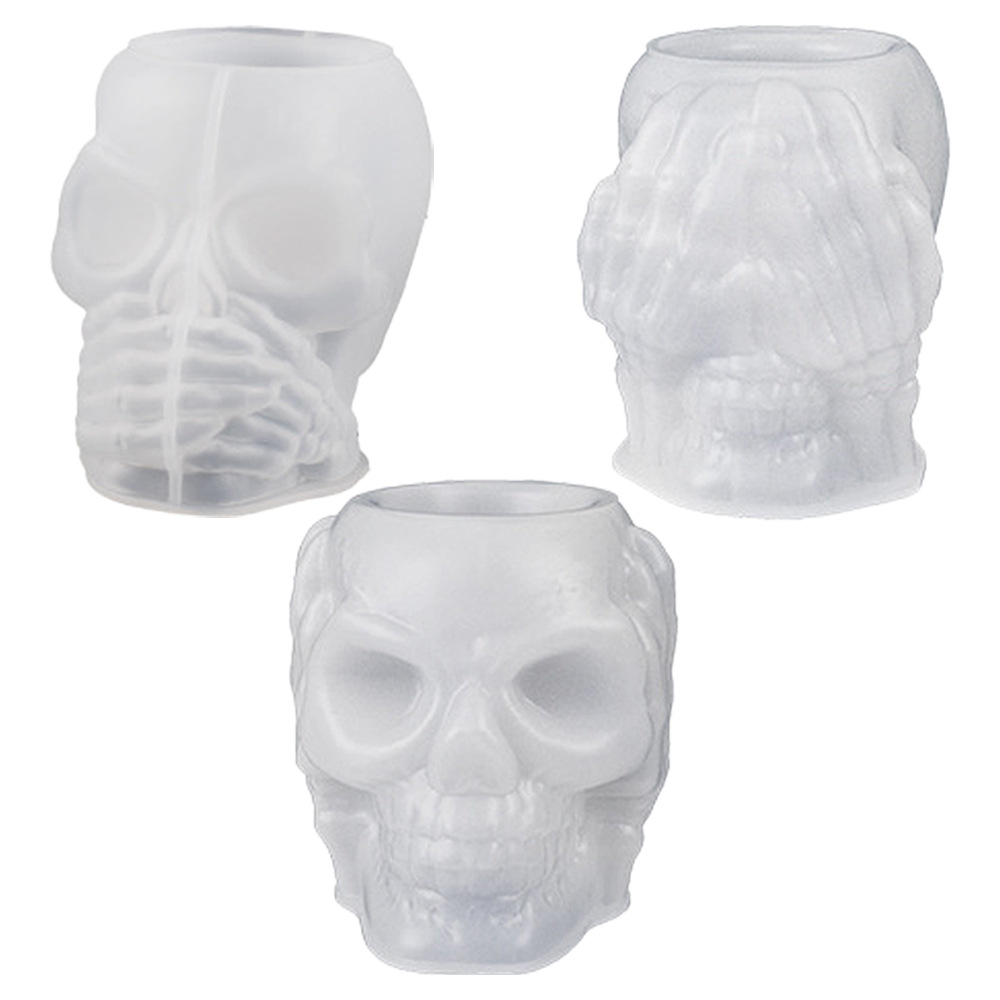 Mono Wansheng DIY epoxi cabeza del cráneo cubierta del oído cubierta del ojo boca pluma titular caja de almacenamiento decoración de yeso molde de silicona