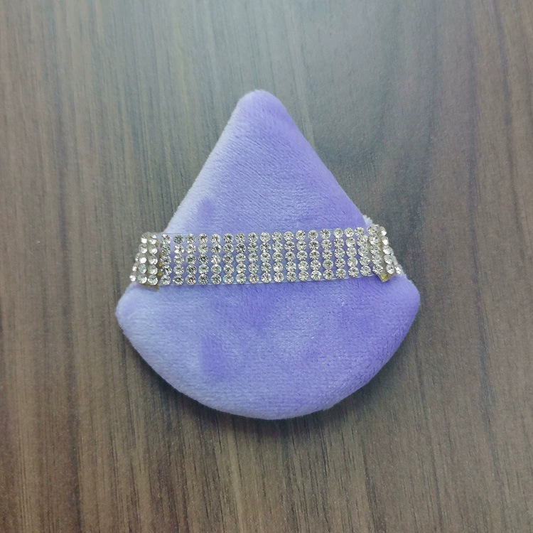 Triangular makeup sponge, crystal rhinestone strap, for loose powder (multi colors)