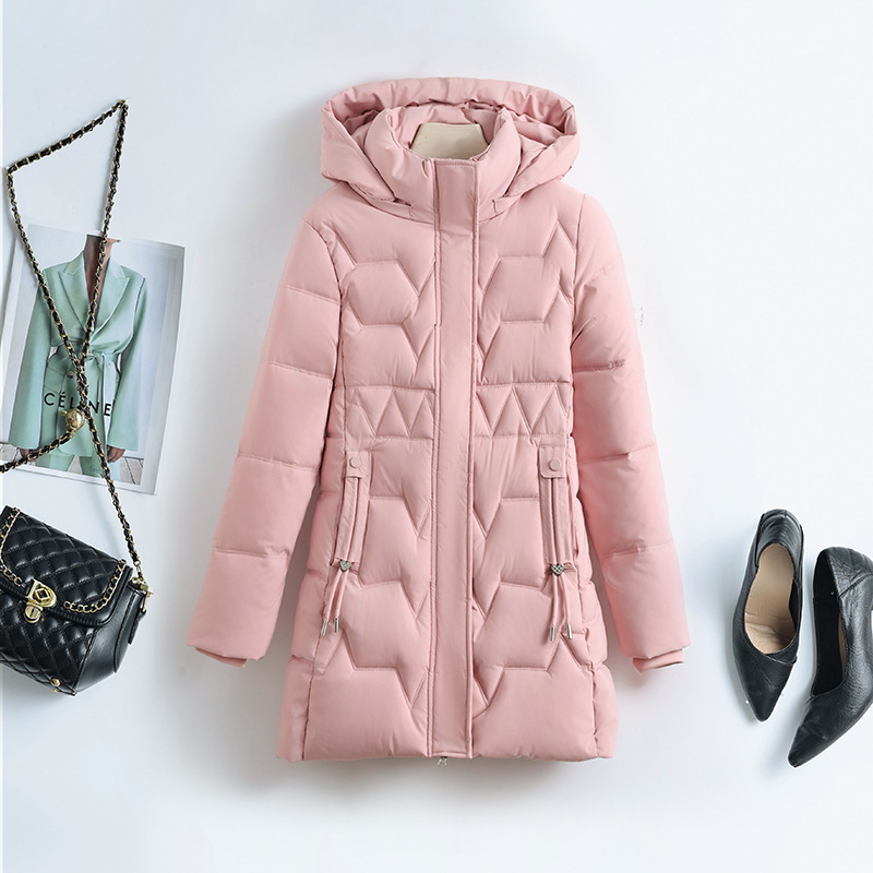 2025 invierno plumón de algodón mujer larga encapuchada delgada de comercio exterior algodón chaqueta de algodón pan chaqueta