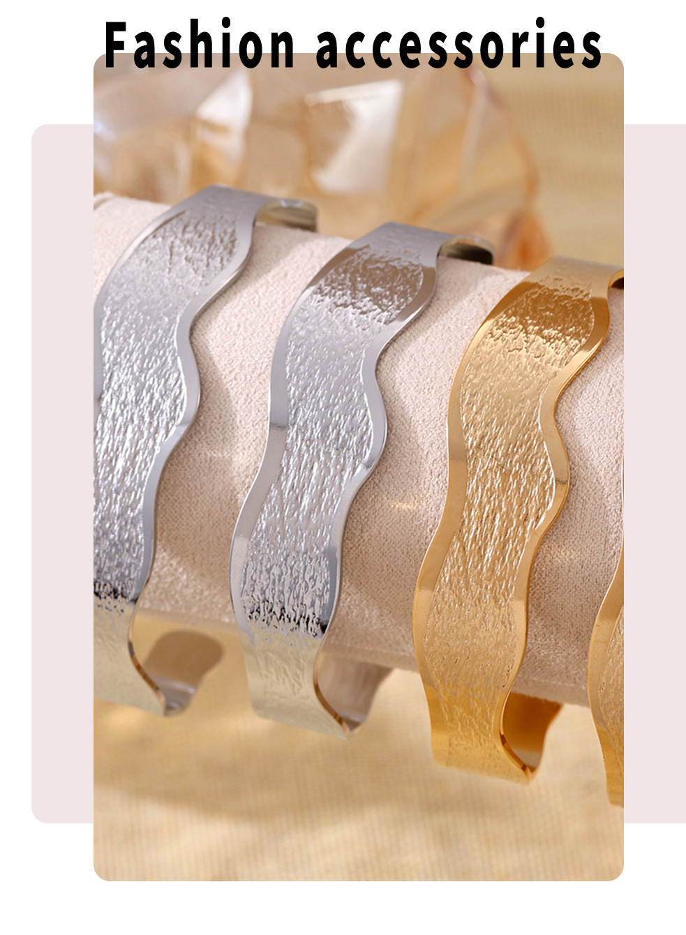 Personalized Square Sugar Ripple C-shaped Titanium Steel Bracelet_voghion.com