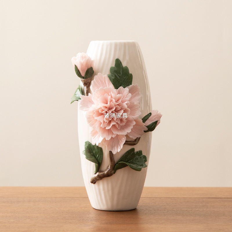 Cerámica de jade hecha a mano pura flores peonía flor floral sala de estar flor floral casera flor seca jarrón de flores comedor