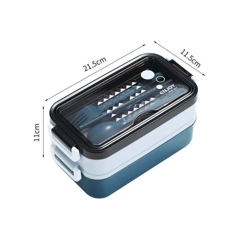 Double-Layer Lunch Box, Stainless Steel + PP, 1050 ml, Compact Bento Set