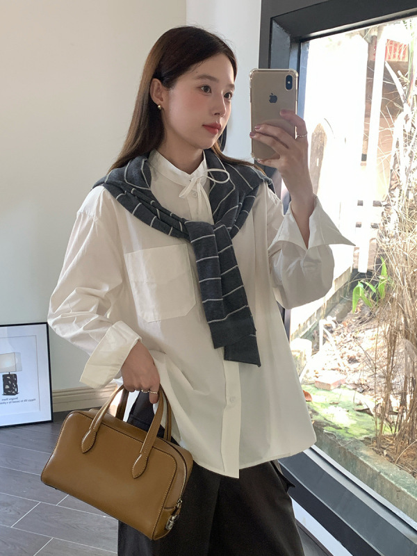 "智性美学"~慵懒姐姐气质款系带衬衫女秋季休闲宽松长袖衬衣上衣|undefined